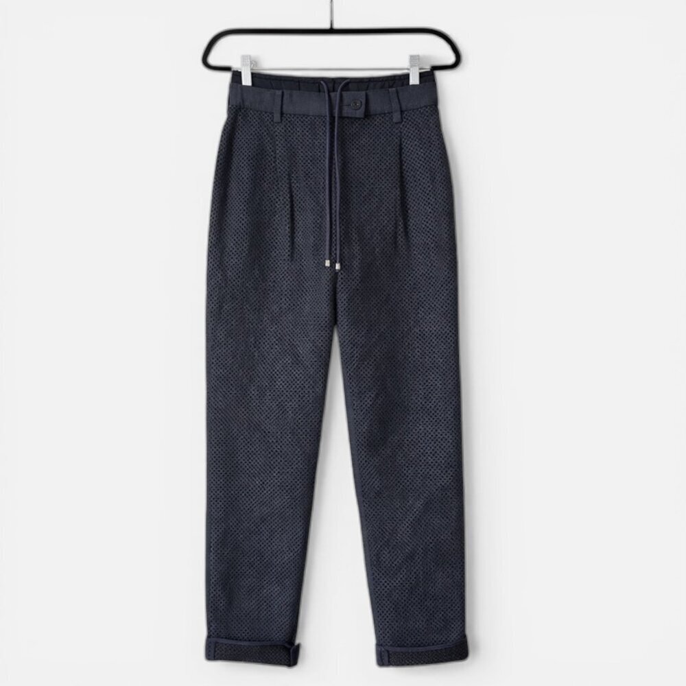 Sacai Charcoal Graphite Perforated Tweed Drawstring Pants Size 1 / Small